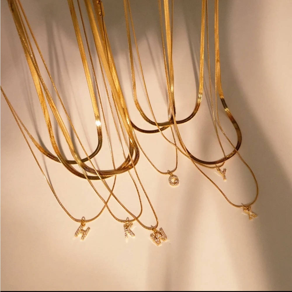 Double Layer Pendant Letter Necklaces in Gold Plated Stainless Steel - Picture 6 of 15